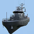 Modern Military Warship With Dark Hull Navigation Tower Antennas And Metal Deck
