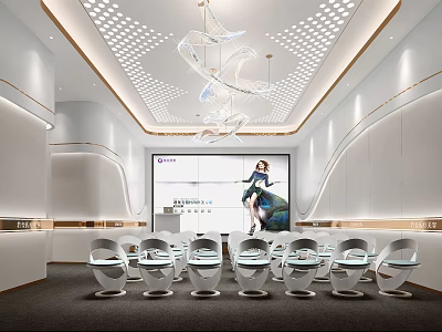 Modern Conference Room Interior With Large Screen Modern Chairs And Chandelier 3d model