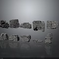 Gray Stone Blocks of Various Shapes and Sizes Floating on Gray Background with Reflections