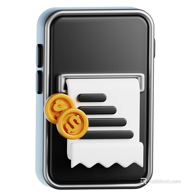 Smartphone Displaying Digital Receipt And Gold Dollar Coins For Payment 3d model 
