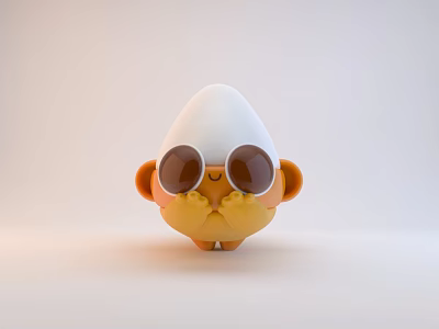 Cute Plush Doll Wearing White Hat Round Sunglasses With Orange Cheeks And Hands Covering Mouth 3d model