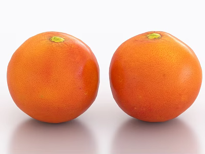 Two Fresh Orange Grapefruits With Textured Skin Green Stem Tops On Smooth White Surface 3d model
