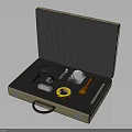 Open Brown Tool Kit With Magnifying Glass Tape Flashlight And Repair Tools