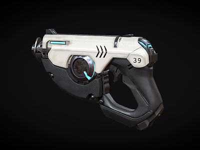 Futuristic Sci Fi Pistol With White Black Body Blue Glowing Accents Marked 39 3d model