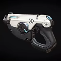Futuristic Sci Fi Pistol With White Black Body Blue Glowing Accents Marked 39
