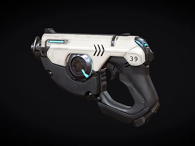 Futuristic Sci Fi Pistol With White Black Body Blue Glowing Accents Marked 39 3d model Futuristic Sci Fi Pistol With White Black Body Blue Glowing Accents Marked 39 3d model