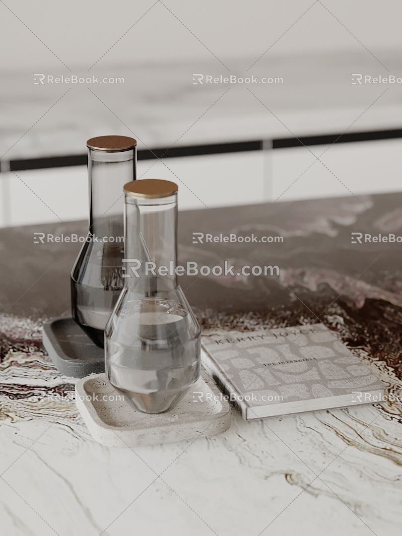 Ornaments combination water cup books books marble 3d model