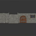 3D Model of Castle Entrance With Stone Walls Staircase Red Door and Metal Gate