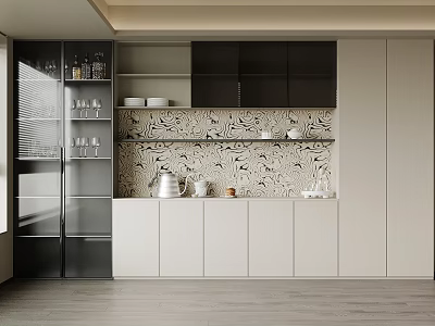 Elegant Modern Sideboard With Glass Doors Storage Cabinets Display Shelves For Dishes And Glasses 3d model