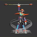 Colorful Robot Action Figure With Long Pole Weapon And Transparent Spiral Base