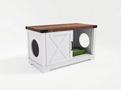 White Garden Accent Piece With Wooden Top And Circular Openings For Plant Storage 3d model