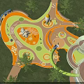 Children's Garden Landscape With Colorful Ground Slides Rocket Shaped Installations And Surrounding Trees