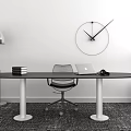Modern Office Desk With Laptop Headphones Books Round Clock Floor Lamp And Chair