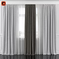 Gray Chevron Curtains With Dark Polka Dot Panel And Sheer White Layers For Window