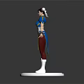 3D Game Character Blue Top Red Skirt White Socks Wrist Hair Accessories On White Base