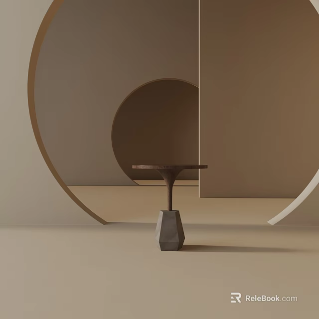 Modern Minimalist Side Table With Round Top And Geometric Gray Brown Base 3d model 