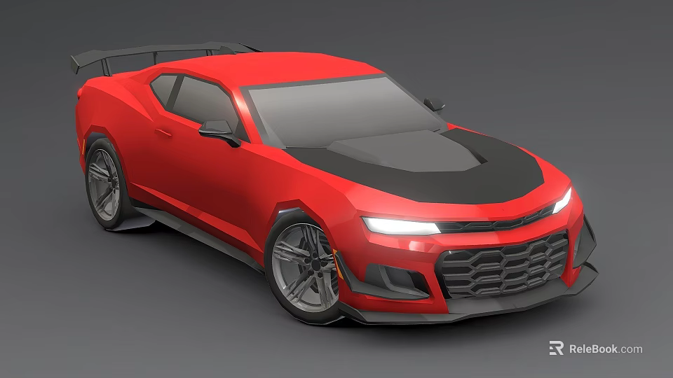 Red Sports Car With Black Hood And Aggressive Front Grille Design 3d model 