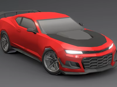 Red Sports Car With Black Hood And Aggressive Front Grille Design 3d model