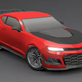 Red Sports Car With Black Hood And Aggressive Front Grille Design