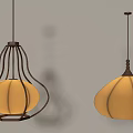 Various Shaped Modern Pendant Lights With Metal Frames And Warm Fabric Shades