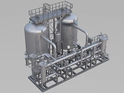 Industrial Equipment With Stainless Steel Tanks Pipeline System And Metal Platform Structure 3d model