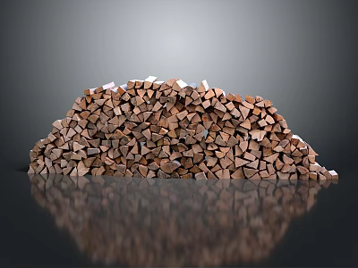 Neatly Stacked Natural Firewood Pile With Gray Gradient Background And Reflection 3d model