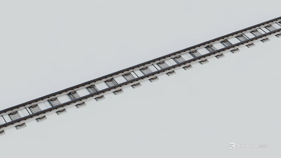 Straight Railway Track With Metal Rails And Wooden Sleepers On White Background 3d model 
