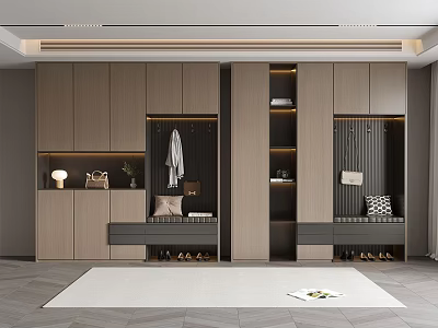 Modern Home Entry Shoe Cabinet With Hanging Area Bench And Storage Design 3d model