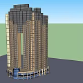 Modern High Rise Building With Glass Curtain Wall Brick Exterior And Blue Glass Entrance