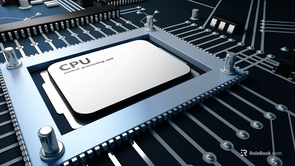 High Performance CPU Central Processing Unit on Electronic Circuit Board with Metal Contacts and Circuit Lines 3d model 
