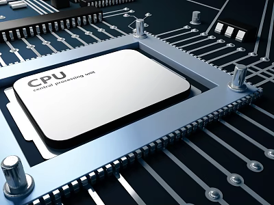 High Performance CPU Central Processing Unit on Electronic Circuit Board with Metal Contacts and Circuit Lines 3d model