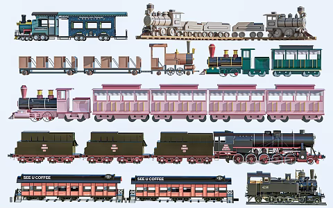Sightseeing train locomotive steam train kiosk 3d model