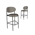 Modern Bar Stools With Curved Backrest Light Upholstered Seats Black Metal Frames 3d model