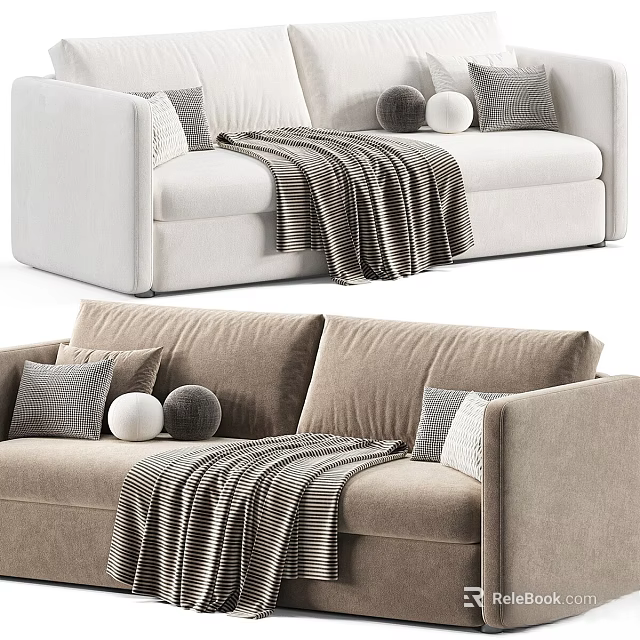Modern Sofa Interior Design with Cozy Neutral Pillows and Striped Blanket 3d model 