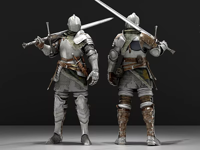 Medieval Knights in Detailed Armor Holding Swords Back View Rendering 3d model