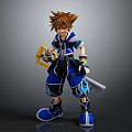 3D Render Of Anime Character With Brown Spiky Hair Blue Outfit Keyblade And Flame Patterns