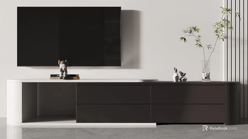 Modern TV Stand With Sleek Design TV Decorative Items And Potted Plant 3d model 