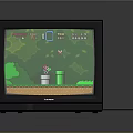 Black Retro Television Showing Classic Mario Gaming Screen With Green Background And Score