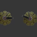 Two Yellow Cube Patterned Grenades With Metal Fuses And Pull Rings