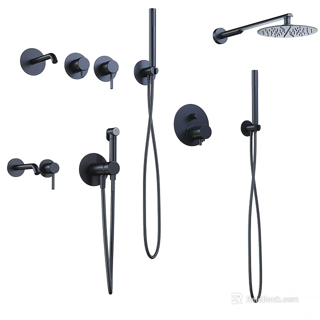Modern Black Shower Head Set With Handheld Sprayer And Wall Mounted Controls 3d model