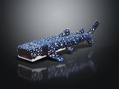 Shark Shaped Decorative Figure Made With Blue And White Blocks On Reflective Surface 3d model