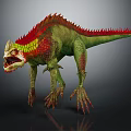 Fierce Dinosaur Like Creature With Green Body Red Spiked Back Open Mouth And Sharp Claws