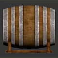 Decorative Wooden Barrel With Silver Metal Hoops On Wooden Stand For Home Decoration