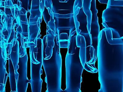 Game Movie Character Blue Transparent Humanoid Outline 3D Modeled X-ray Effect Multiple Arranged Black Background 3d model