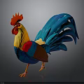 Colorful Rooster With Vibrant Feathers Red Comb Yellow Head And Blue Tail On Dark Background