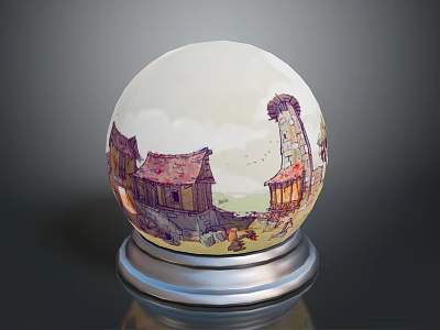 Hand Painted Buildings Inside Crystal Ball With Scenic Tower And Sky Design 3d model