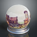 Hand Painted Buildings Inside Crystal Ball With Scenic Tower And Sky Design