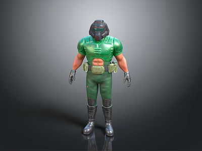 3D Character Model In Green Armor With Helmet Gloves And Boots 3d model