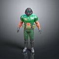 3D Character Model In Green Armor With Helmet Gloves And Boots