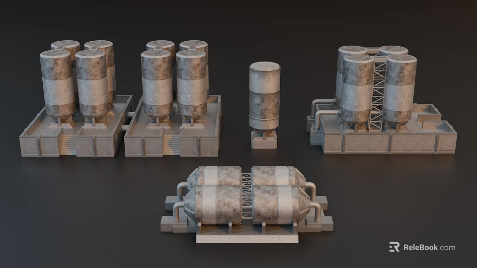 Industrial Equipment Featuring Large Storage Tanks Reactors And Pipeline Systems 3d model 